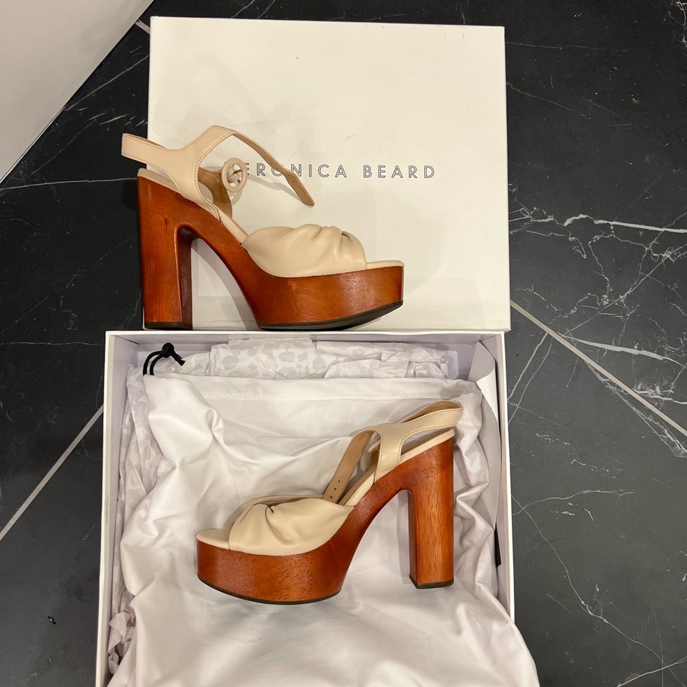 Veronica Beard Tan and Cream Platform Sandals